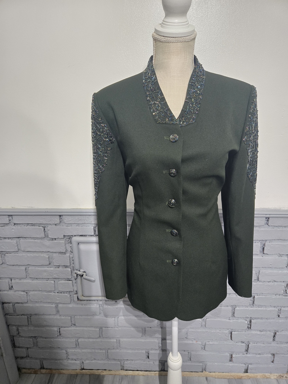 Vintage Women’s Dark Green Embellished Structured Blazer